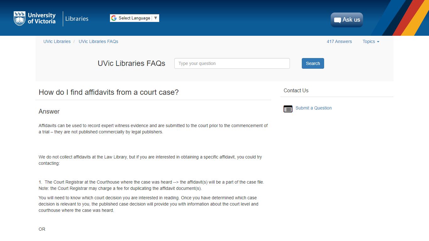 How do I find affidavits from a court case? - UVic Libraries FAQs