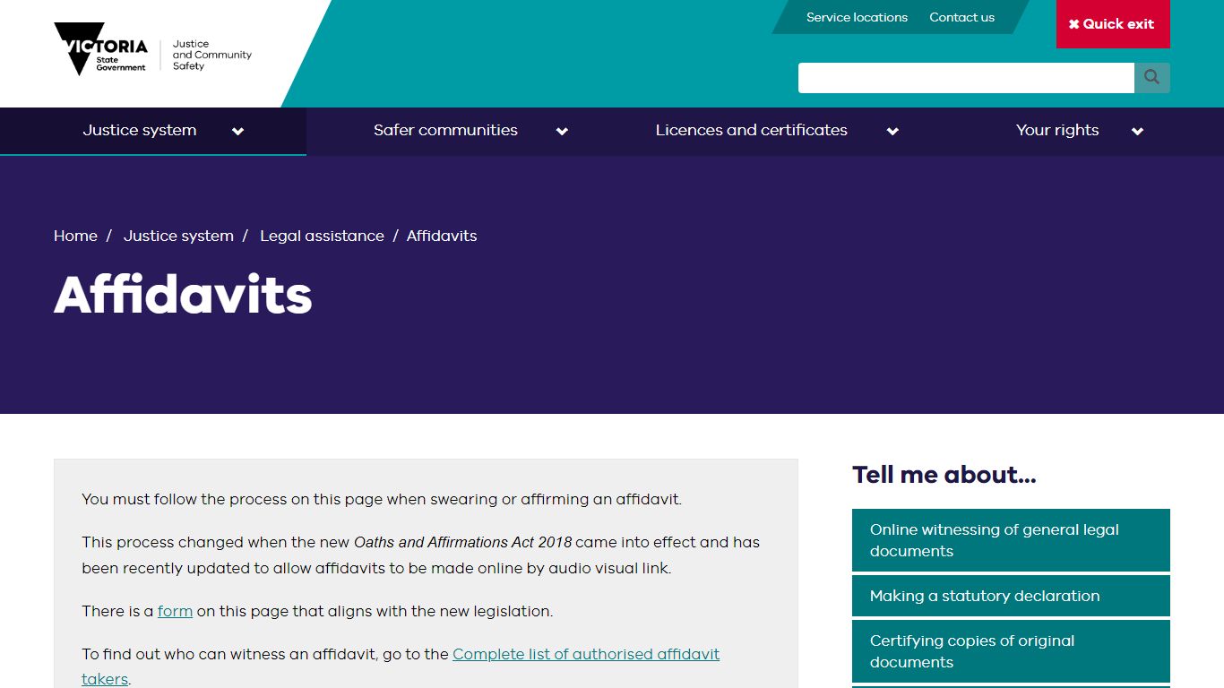 Affidavits | Department of Justice and Community Safety Victoria